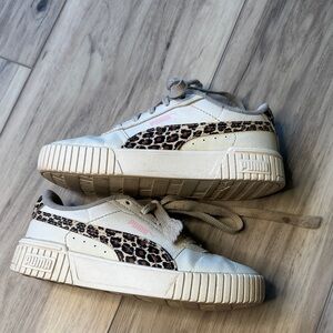 Puma Cream and Leopard Print Sneakers